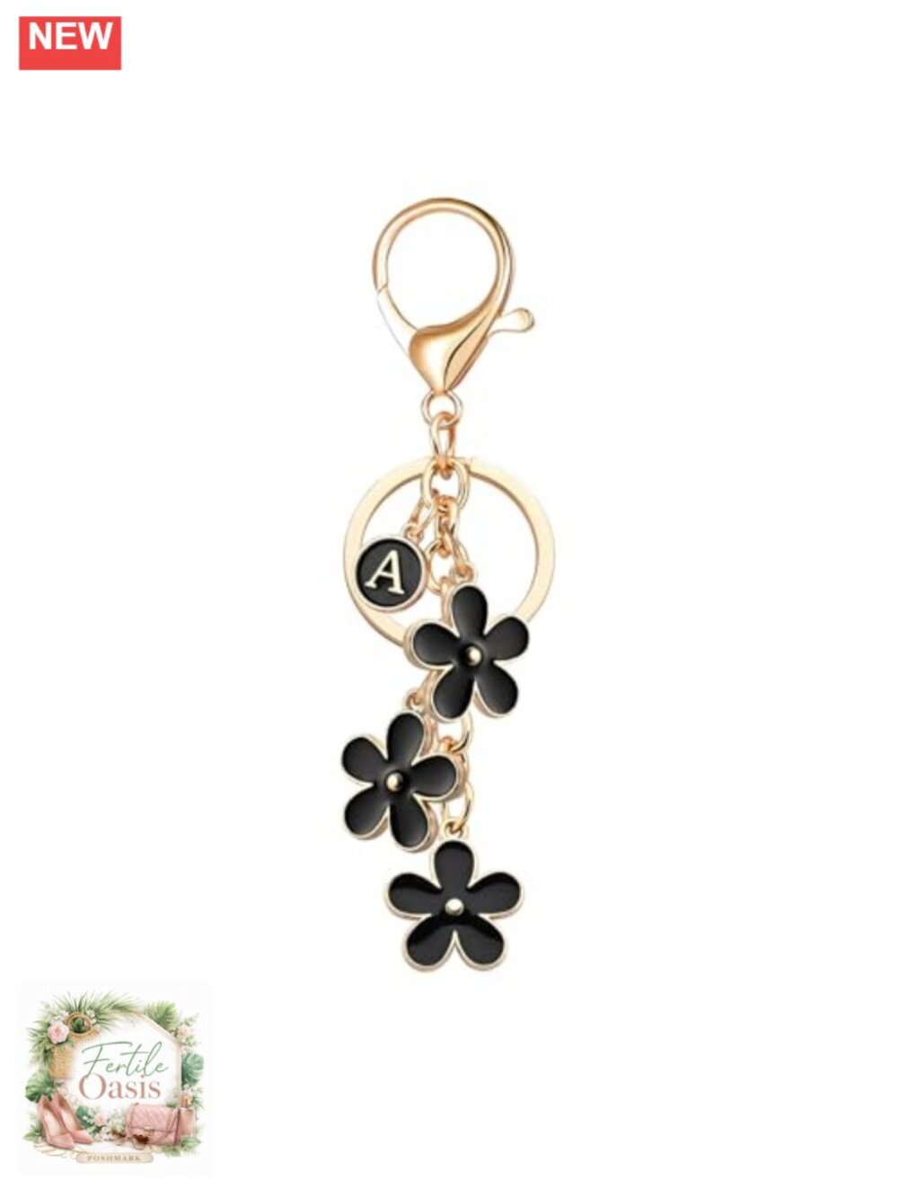 Personalized Initial Flower Keychain Bag Charm, Zinc Alloy, A-Z Custom